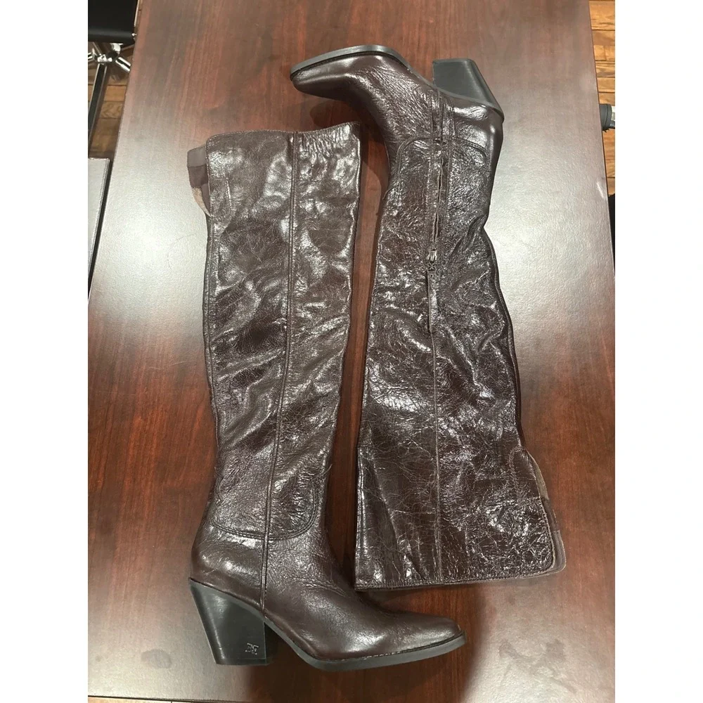 NEW Sam Edelman Julee Espresso Brown Leather Over The Knee Boots Size 5.5